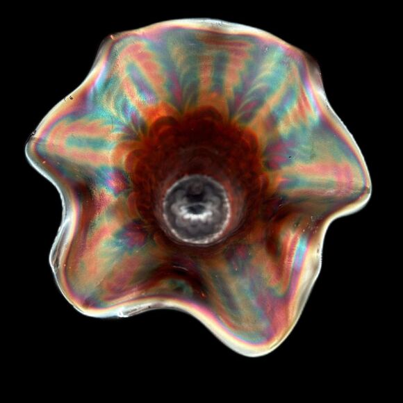 Fenton April Showers Carnival Glass Vase Ruffled Rim 6"H x5 3/4"W x 3 1/2" Base - Picture 7 of 8